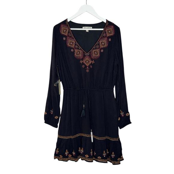 NWT Idyllwind Black Hurst Western Long Sleeve Midi V Neck Dress Size Large - Picture 5 of 12